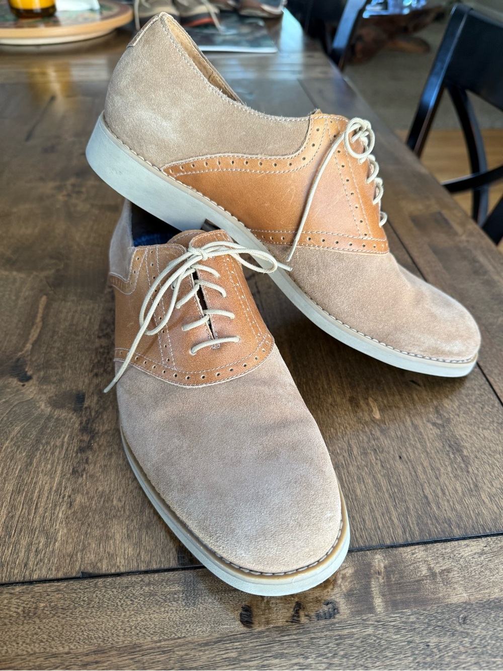 Men's Johnston Murphy Two-Tone Tan Suede & Leather Lace-Up Oxford